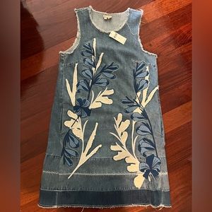 NWT Anthropologie Denim embroidered flowers dress by Holding Horses  Size XS